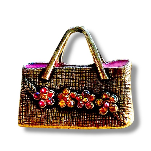 LOT of 3 VINTAGE Brooches in Pink & Blue Cherries/Handbag/and Heels/Rhinestones - Picture 4 of 12